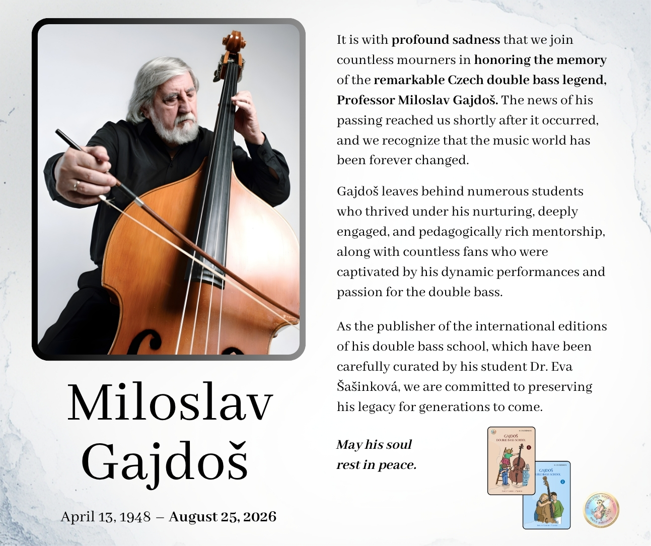 Dr. Eva Sasinkova and Miloslav Gajdos, together with a double bass.